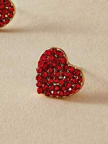 1对优雅心形休闲时尚耳环 - 紅色 - 查看 2