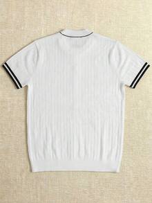 Men's Summer Casual Sports Daily Commute Contrast Striped Binding Ribbed Knit Top - White - View 3