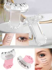 2pcs Silicone Eyelash Stamp Set (Left And Right Designs, Specially For Lower Lashes) - Eyelash Stamp, Eyeliner Stamp, Eyelash Decoration Practice Tool, Eyelash Stickers, Lower Lash Silicone Assist Tool, Handmade V-Shaped Drawn False Lashes - Multicolor - View 1
