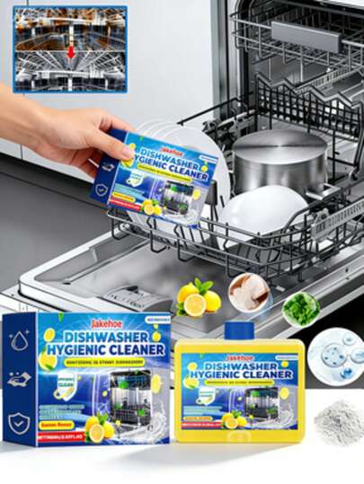  Dishwasher Cleaner & Descaler, Jakehoe Lemon Scented Hygienic Cleaner, Deep Clean Hidden Grease Limescale & Odor, Monthly Maintenance For Dishwashers, Removes Stinky Smells & Residue, Boosts Dishwasher Performance, For All Dishwasher Models, 100ml Lemon Flavor Dishwasher Deep Cleaning Solution