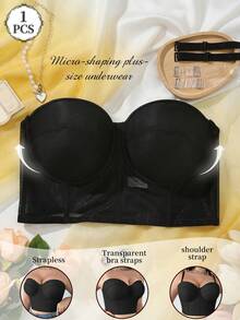 mimilemon Conjunto de lencería de encaje negro de talla grande con tirantes desmontables, sujetador cómodo y antideslizante - Negro - Ver 2