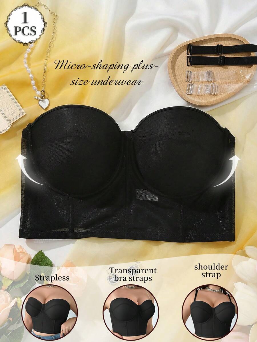 mimilemon Conjunto de lencería de encaje negro de talla grande con tirantes desmontables, sujetador cómodo y antideslizante