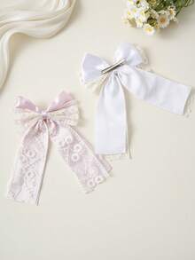 4pcs Elegant Lace Bow Ribbon Hair Clips, Versatile High-End Barrettes - Multicolor - View 8