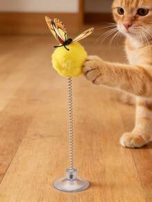 1/3/5pcs Cat Spring Ball Toys With Suction Cup & Butterfly Design, Fabric Interactive Self-Entertainment Cat Toys, Suitable For All Breeds, Battery-Free, Pet Entertainment | Interesting Design | Battery-Free - Multicolor - View 2