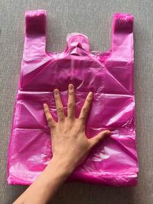 100pcs Pink Plastic T-Shirt Bags With Handles, Polyethylene Shopping Bags, Extra Thick And Large Pink Garbage Bags, Kitchen Trash Bags, Vegetable Bags, Large Trash Bags, Suitable For Groceries, Vegetables, Fruits, Snacks, Etc. - Multicolor - View 5