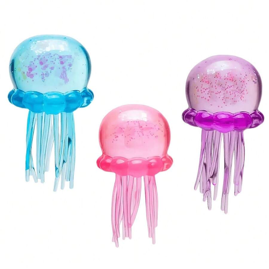 High-Quality Transparent Multi-Color Glitter Jellyfish Ornament, Cute Ocean-Themed Desktop Decoration, Soft Handheld Stress-Relief - 粉紅色 - 查看 1