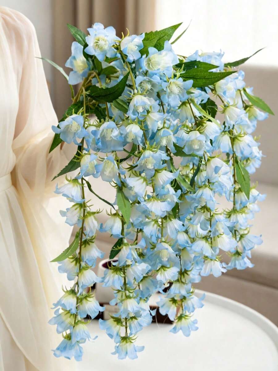 MEHELANY 1支蓝色仿真铃兰,假紫罗兰花挂饰,适用于家居、婚礼、派对装饰、落地花瓶、阳台、婚礼布置、窗饰、室内客厅墙面装饰、户外婚礼拱门、新娘捧花装饰 - 淺藍 - 查看 1
