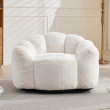 Compact Lotus-Shaped Sofa, Adult-Sized Seat, With Short-Pile Upholstery. Ready To Use Without Assembly And Easy To Move, Suitable For Living Rooms, Bedrooms, And Other Environments. - 白色 + 絨毛 - 查看 10