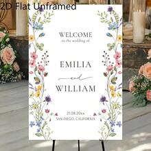 Letrero y póster de bienvenida de boda personalizado y plano 2D - Añade nombres y fecha, apto para bodas, cumpleaños, baby showers - Impresión en lienzo sin marco para decoración de pared, regalo para mujeres, parejas, familias, mascotas - Minimalista moderno, plano 2D - Sin marco - Ver 2