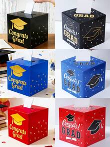 1pc Congrats Grad Card Box For Graduation Party Decorations, Black Gold Graduation Wish Box With Gold Foil,Congrats Grad Money Box,Graduation Centerpieces,Home Decor,Table Decor,Graduation Party Supplies,Party Favors,Card Holders,Graduation Decorations,Graduation Gifts,Class Of 2026 Congrats Grad Party Decor - Graduation Season - View 1