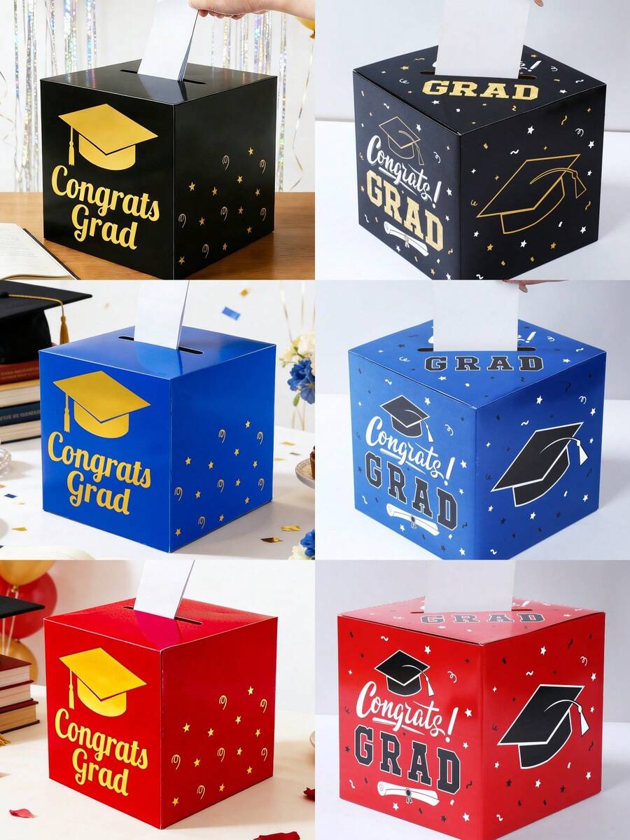 1pc Congrats Grad Card Box For Graduation Party Decorations, Black Gold Graduation Wish Box With Gold Foil,Congrats Grad Money Box,Graduation Centerpieces,Home Decor,Table Decor,Graduation Party Supplies,Party Favors,Card Holders,Graduation Decorations,Graduation Gifts,Class Of 2026 Congrats Grad Party Decor - Graduation Season - View 1