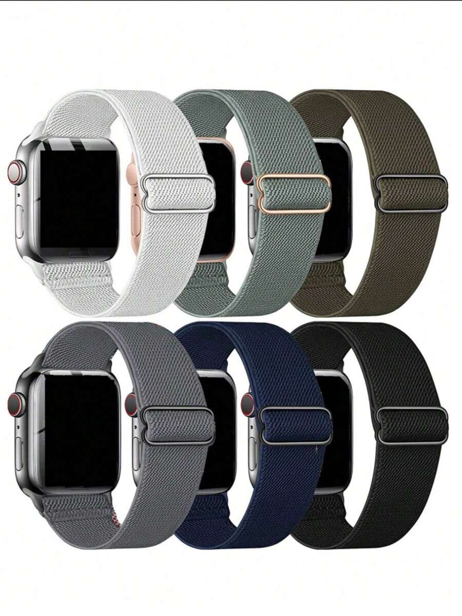 6条弹性单环兼容表带,兼容表带(特大尺寸:49mm、45mm、44mm、46mm、42mm、41mm、40mm、38mm,男女皆宜)。柔软尼龙弹性编织腕带,可替换表带,兼容 Ultra 2/3/Series 10/9/8/7/6/5/4/3/2/1/SE,是学生返校的理想礼物。 - 彩色 - 查看 1