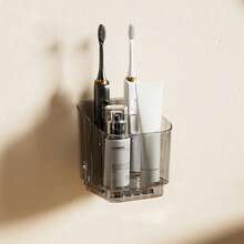 1pc Transparent Wall-Mounted Compartment Storage Box, No Drilling Required Bathroom Organizer Rack For Toiletries, 3-Slot Detachable Electric Toothbrush Holder, Wall-Mounted With Divider, Suitable For Bathroom/Kitchen/Office Toothbrush, Toothpaste, Comb Storage Box - Multicolor - View 12