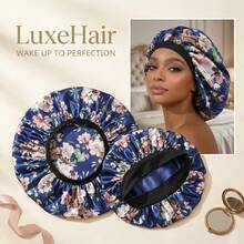 Awegeo 1顶女士大号睡帽，纯色宽檐，弹性缎面面料，时尚超大睡帽，舒适透气，适合睡眠和日常佩戴，母亲节礼物 - 黑色 - 查看 10