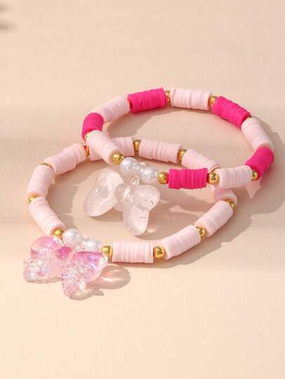 Bộ 2 vòng tay nơ đính hạt dễ thương, thích hợp làm quà tặng cho bạn gái, các dịp lễ hội mùa xuân/hè, tiệc tùng, đi học, sinh nhật cho bé gái.