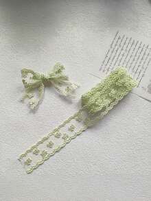 1 yarda (1 metro) de cinta de encaje con aspecto hecho a mano, con bordes fruncidos y lazo - colores pastel y suaves (verde menta, lavanda, rosa) - cinta de tela para vestidos de novia, envoltura de regalos, cabello, duchas - Multicolor - Ver 11