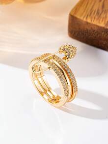 Fashionable Cubic Zirconia Combination Multi-Layer Movable Multi-Circle Heart-Shaped Multicolor Ring, Suitable For Women's Daily Wear - 3 Rings - View 6