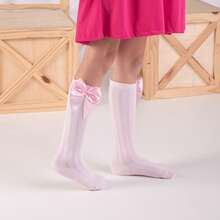 Set Of 3 Pairs Of Children's 3/4 Length Socks For Parties (Sizes 16-33) With Satin Bow, Long Length, Suitable For Girls, Baptisms, Weddings, Flower Girls, Social Events, Dances, And Elegant Schoolgirl Occasions. - 白色,粉紅色和灰色 - 查看 5