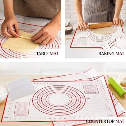 Extra Thick Silicone Baking Mat Non-Stick Pastry Board, Large Non-Slip Dough Rolling Mat With Measurement Markings, Heat-Resistant Reusable Kneading Pad For Bread Pizza Cookies Pastry,  Waterproof Easy Clean Kitchen Baking Tool