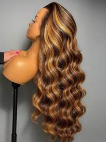 Highlight Ombre Lace Front Wigs Human Hair Glueless Wigs 13x4 Body Wave Frontal Wigs Human Hair Pre Plucked With Baby Hair 200% Density 4/27 Colored Honey Blonde Lace Front Wig For Women - S4/27 - 查看 1