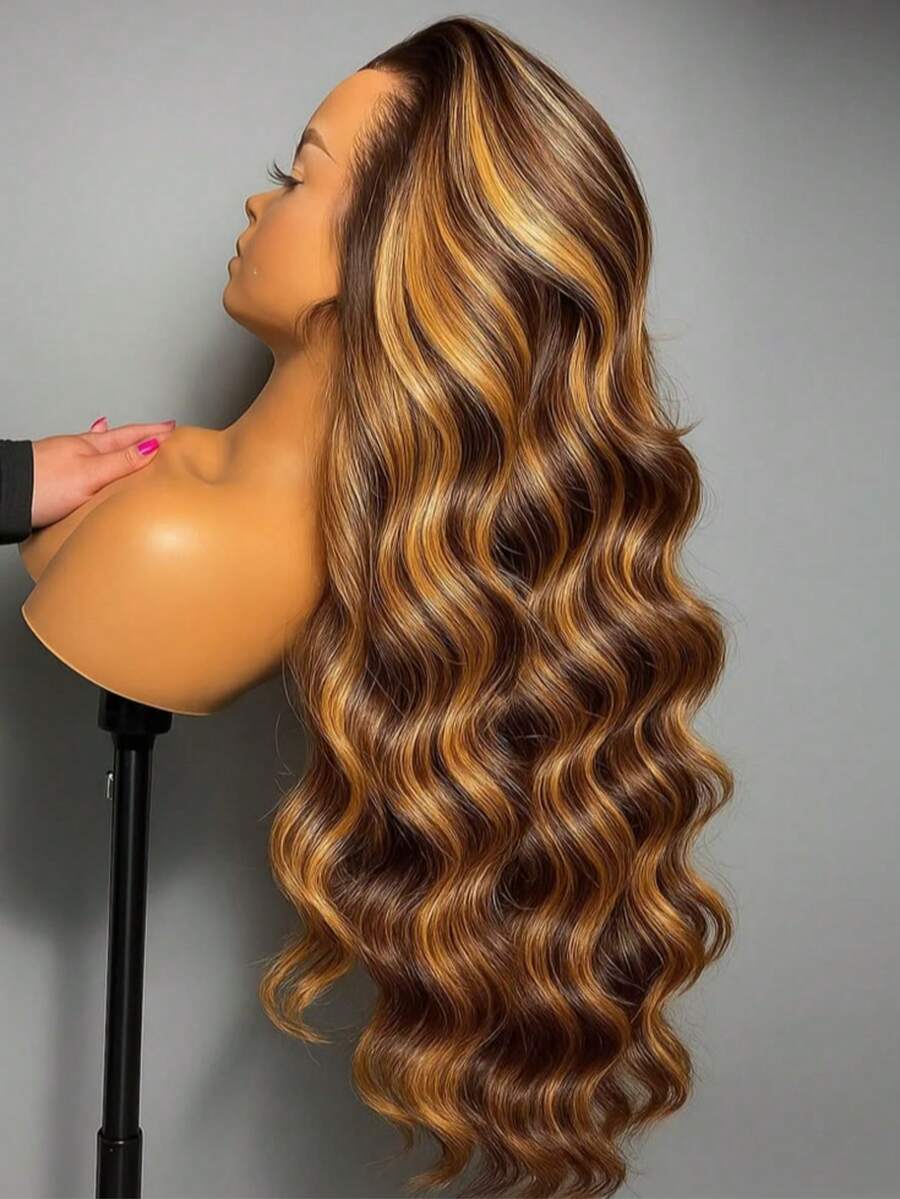 Highlight Ombre Lace Front Wigs Human Hair Glueless Wigs 13x4 Body Wave Frontal Wigs Human Hair Pre Plucked With Baby Hair 200% Density 4/27 Colored Honey Blonde Lace Front Wig For Women - S4/27 - 查看 1