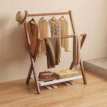 1 pieza Perchero vertical plegable y compacto de bambú, apto para uso doméstico, se puede usar como toallero, perchero multifuncional para abrigos, estantería de almacenamiento, armario independiente, solución de almacenamiento multifuncional para dormitorio y sala de estar, diseño sin rebabas para proteger la ropa, también se puede usar como estantería simple para zapatos y estantería de almacenamiento - Multicolor - Ver 2