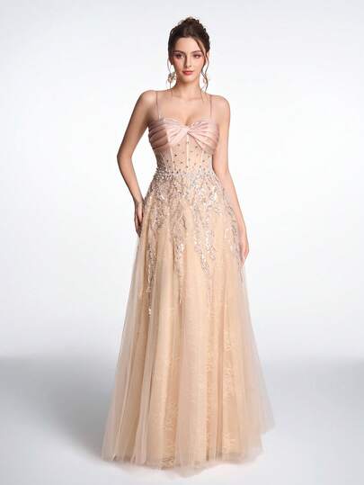 Vestido longo de festa Anymoon feminino com cintura alta e detalhes em babados, ideal para casamentos e primavera.