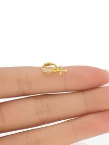 1pc Dainty 925 Sterling Silver CZ Pendant With A Cross Zirconia Set With Three-Diamond Huggie Hoop Earrings With Dangling Charm,Hypoallergenic Gold Earrings,For Women's Daily Wear - Three Diamonds + Cross - View 3
