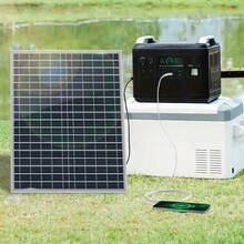 50W太阳能电池板套件，可选配60A/80A/100A控制器，12V-18V-24V输出，便携式太阳能充电器，USB太阳能充电器，适用于移动电源、露营、徒步旅行、车辆、船只、手机、路灯、监控、宠物棚等。 - 黑色 - 查看 7