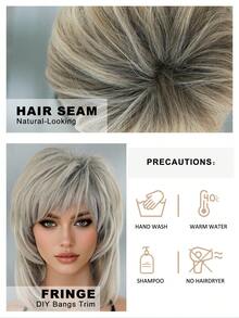 7JHH WIGS 短款米灰色蓬松层次感80年代鲻鱼头精灵假发，带刘海，狼式卷发，合成材质，自然趣味，成人假发，适合日常、派对、角色扮演、万圣节等场合，16英寸 - 淺灰色 - 查看 7