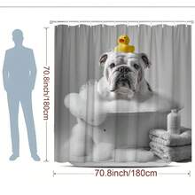 2D Flat  1pc A Bulldog-Themed Shower Curtain Featuring A Duck, Perfect For Adorning Your Bathroom. This Cute English Bulldog Design Is Made From Polyester Fabric, Measuring 70.8 By 70.8 Inches, And Comes With 12 Hooks. It'S Machine Washable - Only 1pc Shower Curtain - View 4