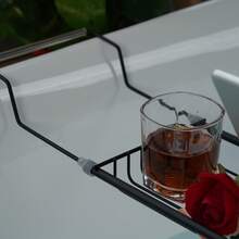 1pc Adjustable Black Metal Bathtub Tray - Expandable Metal Bathroom Storage Rack - B - View 4
