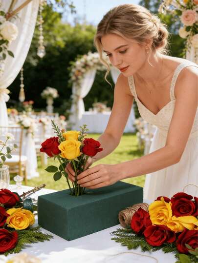 1pc Green Floral Foam Sponge, Suitable For Fresh Flowers And Artificial Flowers, DIY Plastic Flower Foam, Wet And Dry, Circular Cuttable Foam Brick, High Density Dry Flower Foam For Valentine's Day Flowers, Wet Flower Foam Bouquet Floral Supplies, Artificial Flower Foam, Large Flower Foam Sponge Set [Festival Gift For Wife And Mother], Random Style And Color Delivery