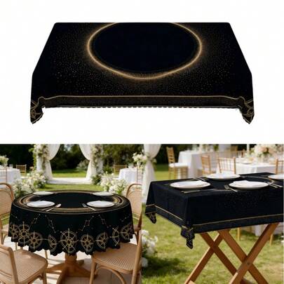 1件装日常桌布，金色和黑色星空印花，高清印花涤纶面料，非常适合生日、婚礼、派对、野餐、母亲节、毕业季、聚会、节日、假日和其他场合。