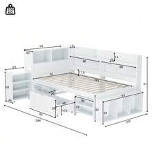 Children's Bed, 90 X 190 Cm, Single Bed, Multifunctional Children's Bed With Drawers And Shelves, Large Storage Space, Slatted Bed Base Included, Mattress Not Included, White. - White - View 2