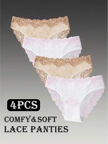 4PCS Romantic Lace Mid-Rise Women's Cotton Briefs-Ultra-Soft And Breathable, Perfect For Both Weddings And Casual Wear - Multicolor - View 4
