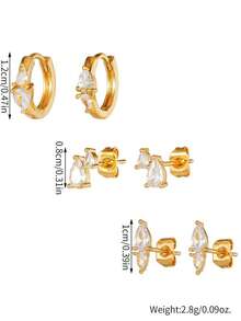 Bộ 3 đôi bông tai hình giọt nước bằng đồng đính đá Zirconia thanh lịch, phù hợp cho phụ nữ đeo hàng ngày, dự tiệc hoặc làm quà tặng Ngày của Mẹ. - Nhiều màu - Xem 2