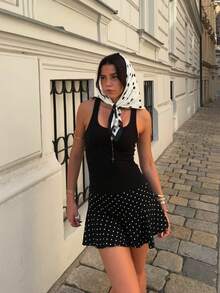 1 chiếc khăn quàng cổ họa tiết chấm bi đen trắng, khăn trùm đầu bằng satin kiểu retro, khăn bandana cổ điển đa năng, khăn quàng cổ nữ mùa xuân/thu mới, phù hợp cho mọi mùa. - trắng - Xem 2