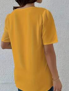 Blusa elegante de unicolor con botones delanteros, adecuada para el trabajo, el transporte y las citas, nueva para primavera/verano - Naranja - Ver 2