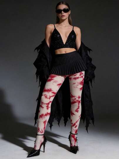 Quần legging nữ nhuộm màu tie-dye (2 chiếc/1 chiếc), quần tất co giãn màu đỏ trắng cho mùa xuân và thu, quần skinny mềm mại thoải mái, phong cách Gothic Y2K, phù hợp cho trang phục Halloween, Giáng sinh, Lễ Phục sinh.