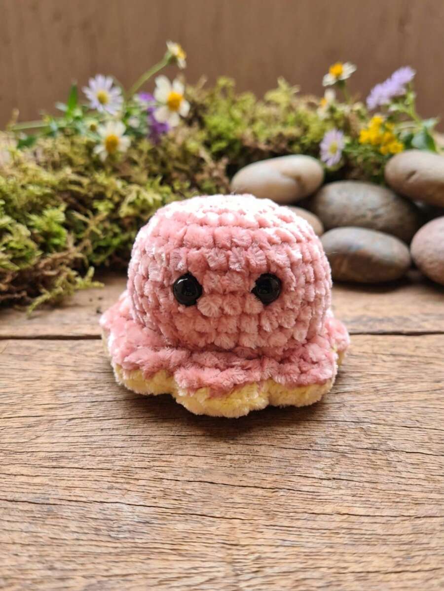 Llavero de Tela Hecho a Mano Artesanal Suave Resistente Diseño Único Grande Pulpo Rosa y Amarillo, Doble Vista - Multicolor - Ver 1