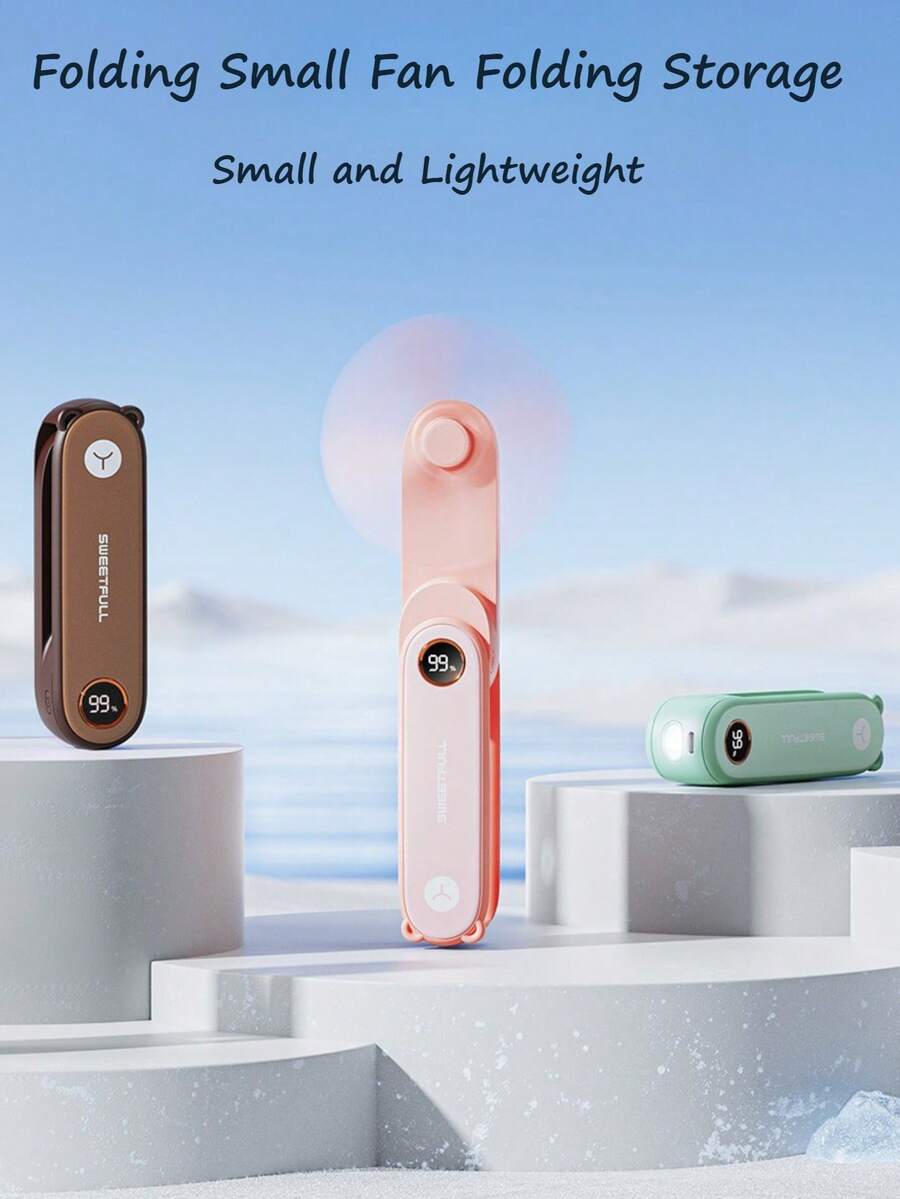 Mini ventilador de mano, ventilador recargable por USB, ventilador eléctrico portátil y plegable, ventilador con pantalla LED, se puede usar como linterna, adecuado para escritorio, oficina, dormitorio, viajes al aire libre, camping, dormitorio, regalo del Día de la Madre, regalo del Día del Padre