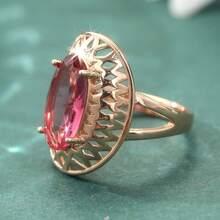 Rose Classic Oval Synthetic Red Gemstone Ring, Hollow Crafted Luxury Wedding Jewelry Gift For Women - Rose Gold - View 4