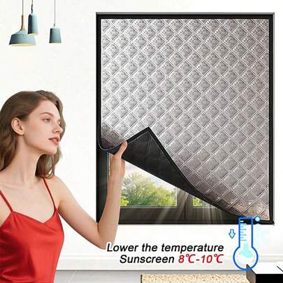 1pc No Drill Easy Install Blackout Curtain, Made Of Composite Non-Woven Wadding Fabric, With Hook And Loop Fastener, Suitable For Door And Window Home Decor