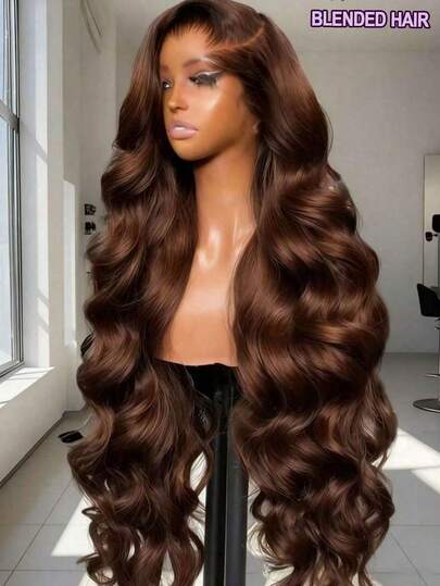 8-34 Inch Ear To Ear Transparent Lace Frontal Wigs Body Wave 13x4 Lace Front Wig Blended Hair Wig With Baby Hair For Women Pre-Cut Lace Is Available Natural #4 Brown Color Wavy Style