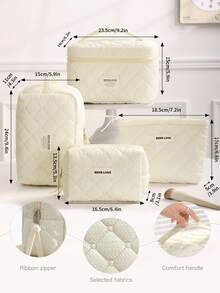 1 pieza Bolsa de cosméticos acolchada con relieve en beige, de textura suave, lavable y fácil de limpiar, bolsa de maquillaje vintage de gran capacidad y organizador de viaje, bolsa de almacenamiento multifuncional para lápiz labial, toallas sanitarias, monedas, llaves, etc., bolsa de maquillaje de espuma minimalista y cómoda, con diseño de cremallera, ligera y esponjosa, adecuada para el nuevo período escolar, el Día de la Madre, el cumpleaños, la primavera/verano, el aniversario, las vacaciones, el regreso a la escuela, estuche de cosméticos - Beis - Ver 7