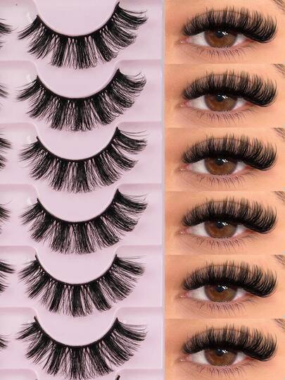 7 pares de extensiones de pestañas de estilo de dibujos animados, de piel de marta falsa natural, con banda transparente, estilo Y2K, ojos de gato largos 3D, gruesas y naturales, herramientas de maquillaje