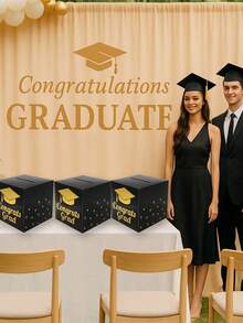 1pc 2026 Graduation Paper Card Box, Black & Gold Voting Card Box, Graduation Commemorative Box, Gift Box, Graduation Congratulatory Message Box, Voting Box, Feedback Card Box, Graduation Voting Game Supplies, Graduation Party Decor, Graduation Party Supplies, Graduation Gift, Desktop Decor, Decorative Box - Multicolor - View 9