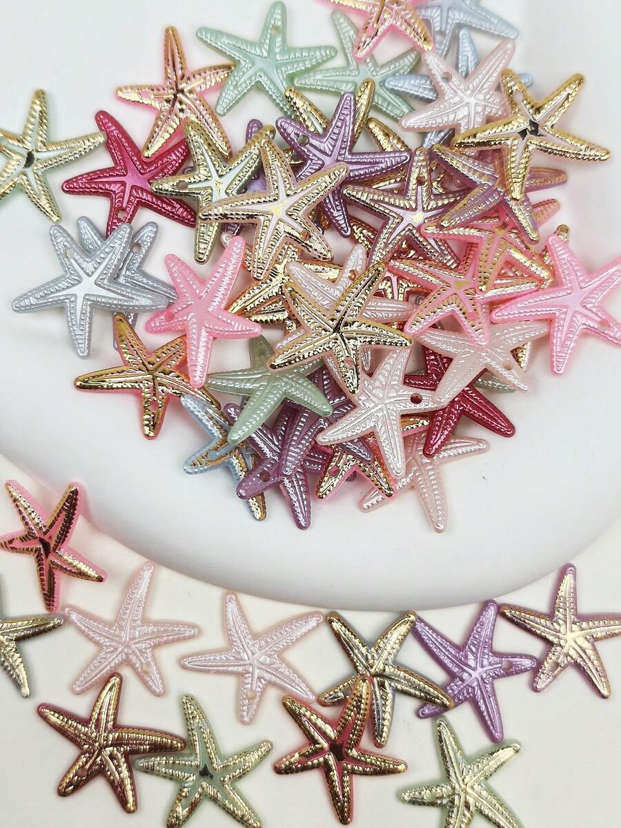 30 piezas de cuentas de estrella de mar acrílicas coloridas y lindas, suministros para hacer joyas DIY, adecuadas para aretes, collares, cadenas de teléfono, llaveros, encantos de bolso - estrella de mar - Ver 1