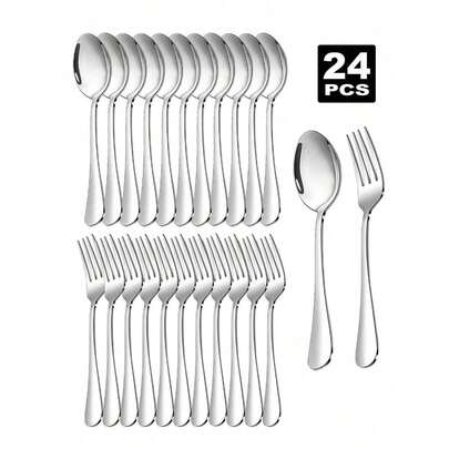 12/24 piezas Juego de cubiertos plateados, incluye tenedores y cucharas de acero inoxidable, adecuado para una amplia gama de necesidades desde comidas principales hasta postres, aplicable para el hogar, la cocina y el restaurante, apto para lavavajillas, 17cm(6.69in)*3.5cm(1.37in), adecuado para bodas, fiestas, aniversarios de bodas, regalos del Día de la Madre, fiestas de cocina, fiestas familiares